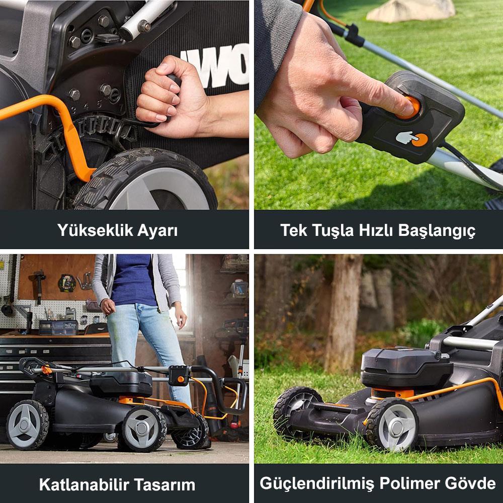 WORX WG748E 40Volt 4.0Ah. Li-ion 46CM Profesyonel Kömürsüz Şarjlı Çim Biçme 