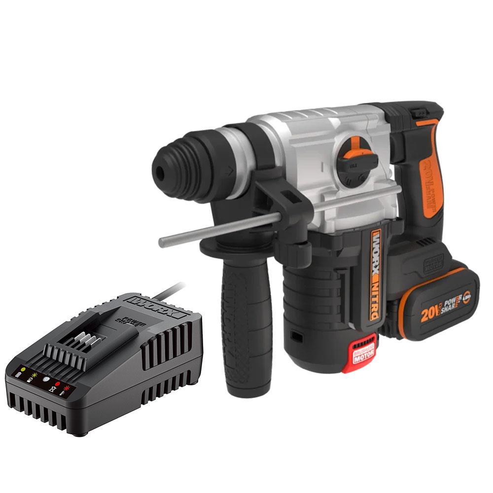 WORX WX380.9C 20Volt 2.0Ah. 2.2J Li-ion Tek Akülü Şarjlı Profesyonel SDS-Plus Pnömatik Kırıcı/Delici 