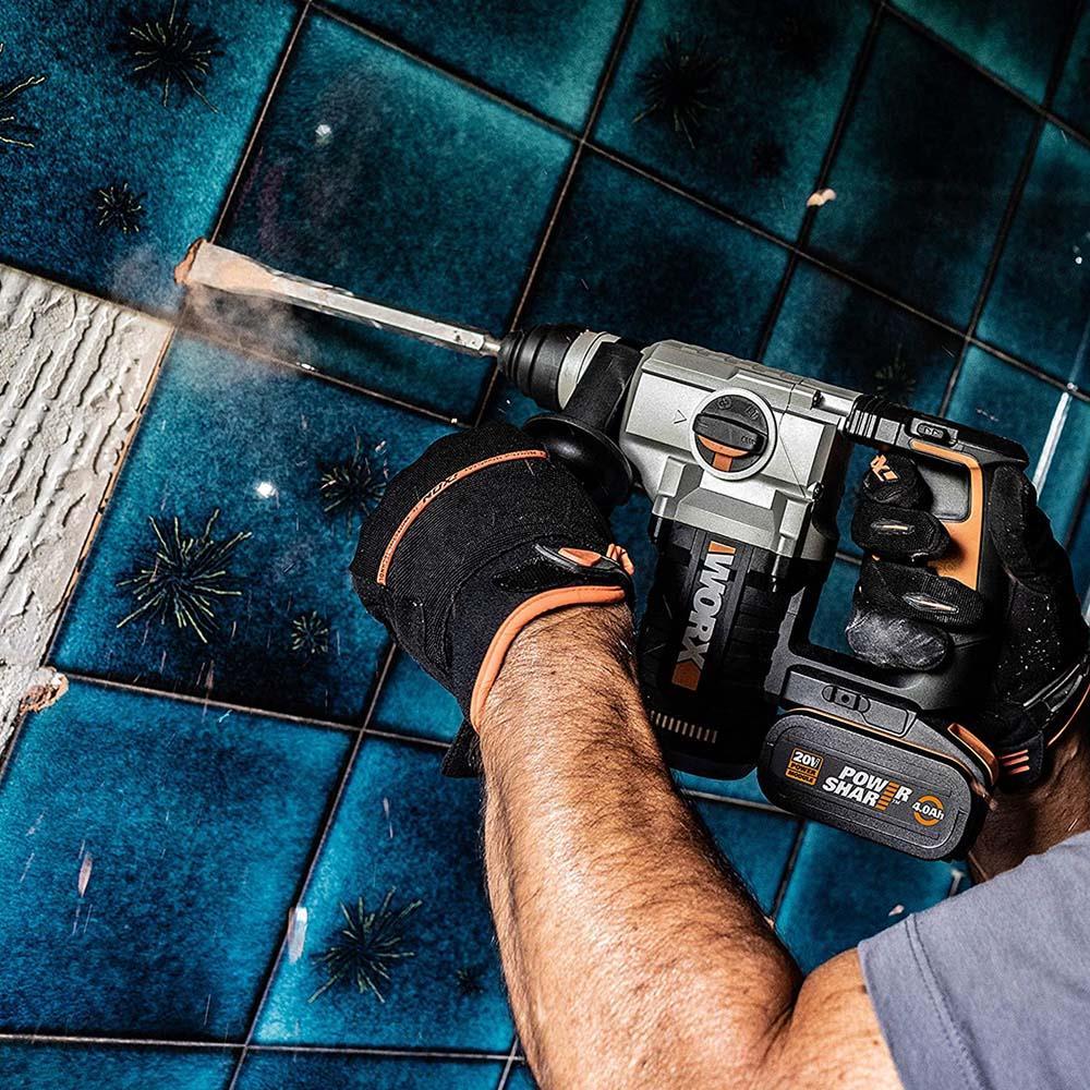 WORX WX380.9C 20Volt 2.0Ah. 2.2J Li-ion Tek Akülü Şarjlı Profesyonel SDS-Plus Pnömatik Kırıcı/Delici 