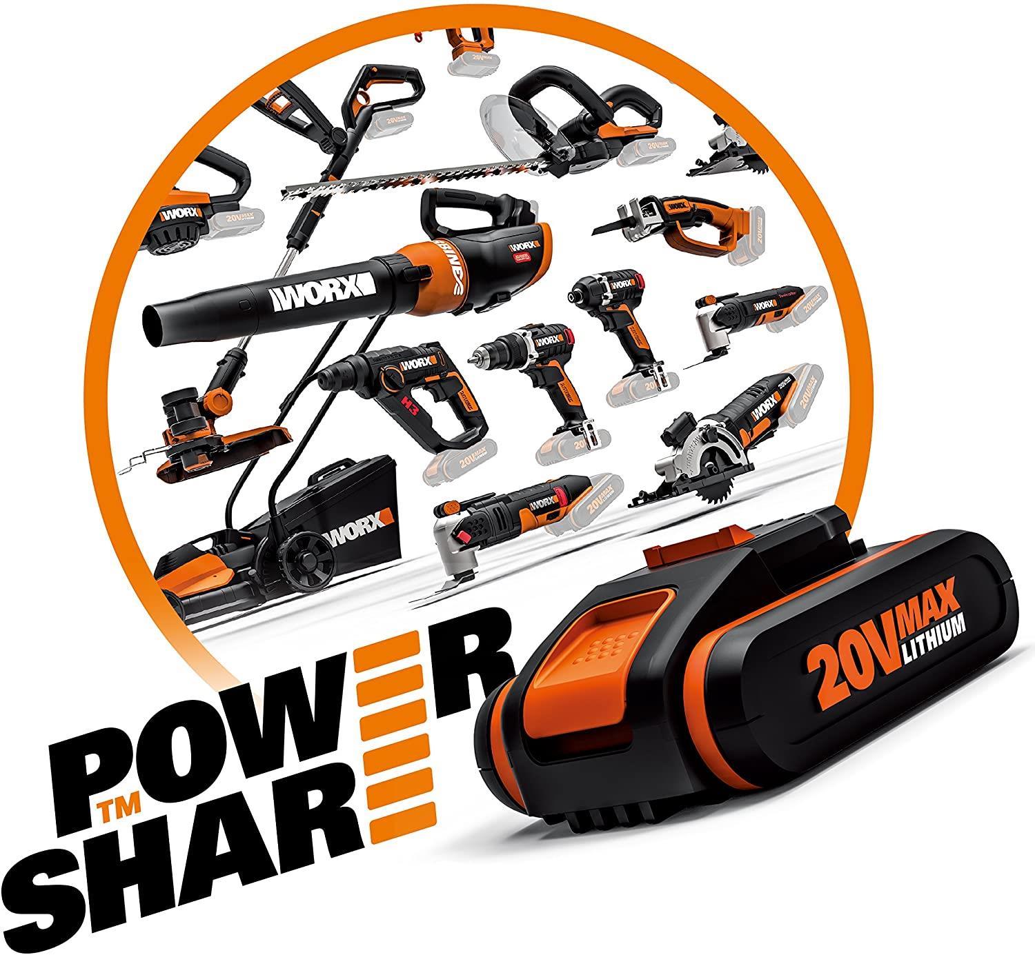 WORX WX380.9C 20Volt 2.0Ah. 2.2J Li-ion Tek Akülü Şarjlı Profesyonel SDS-Plus Pnömatik Kırıcı/Delici 