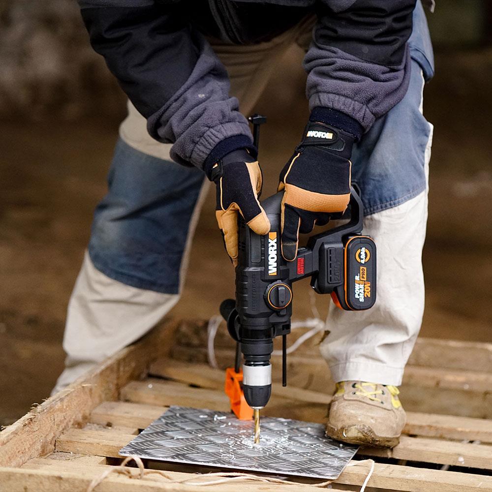 WORX WX381 20Volt 4.0Ah. 2J Li-ion Tek Akülü Şarjlı Profesyonel SDS-Plus Pnömatik Kırıcı/Delici + 3 Parça Delme Ucu 