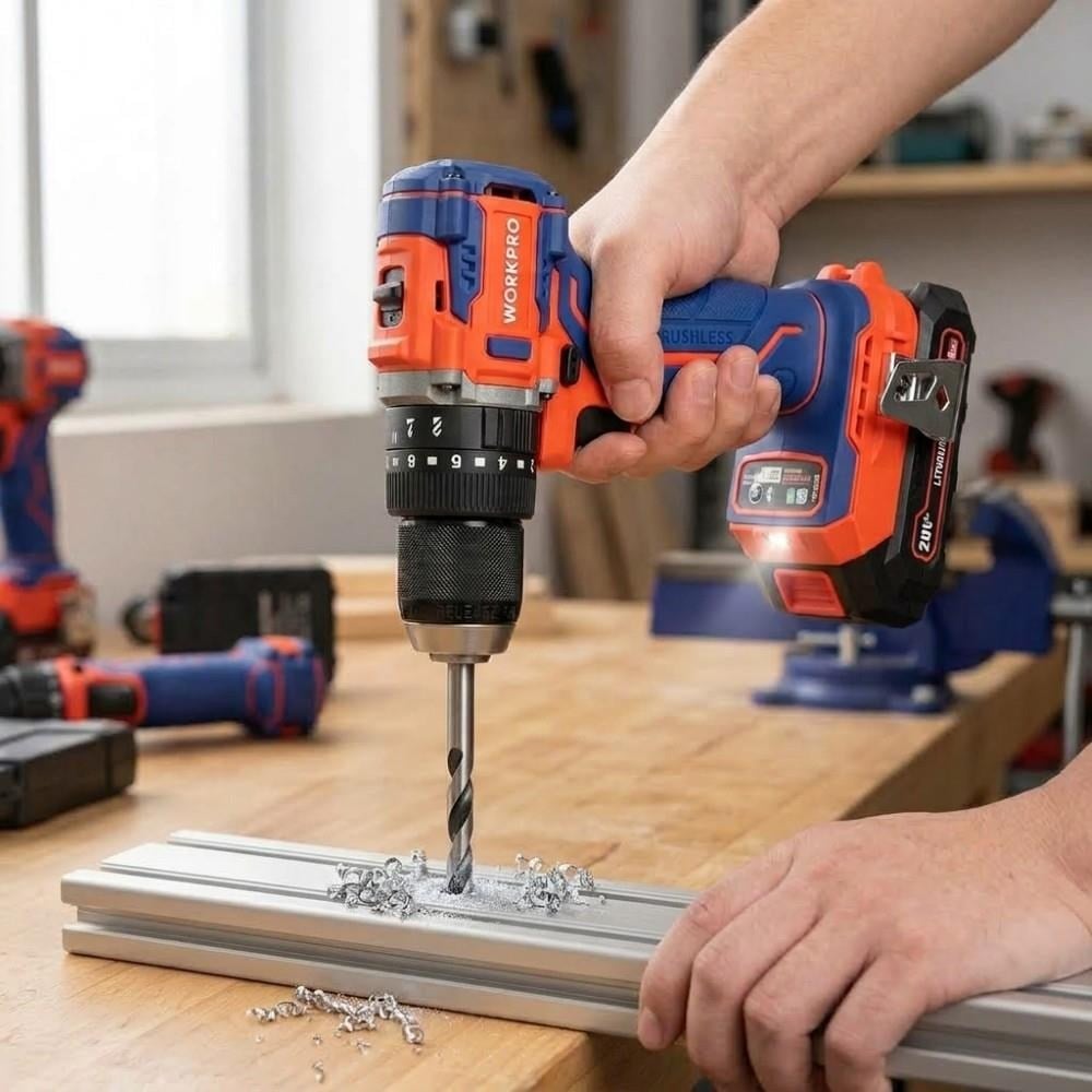 WORKPRO WP390019 20Volt 2.0Ah Li-ion 65Nm. Çift Akülü Kömürsüz Profesyonel Şarjlı Darbeli MatkapWorkproWP390019Matkaplar-LastikTR.com