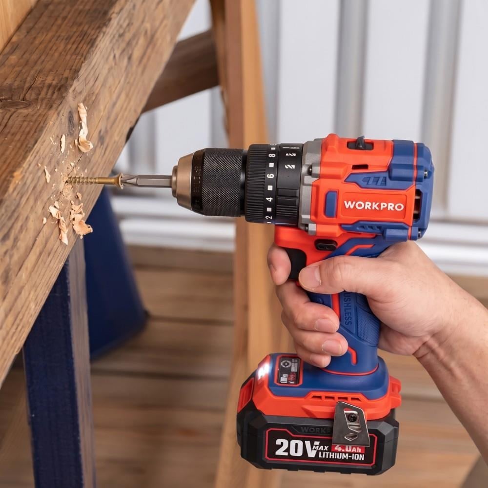 WORKPRO WP390020 20Volt 4.0Ah Li-ion 65Nm. Çift Akülü Kömürsüz Profesyonel Şarjlı Darbeli MatkapWorkproWP390020Matkaplar-LastikTR.com