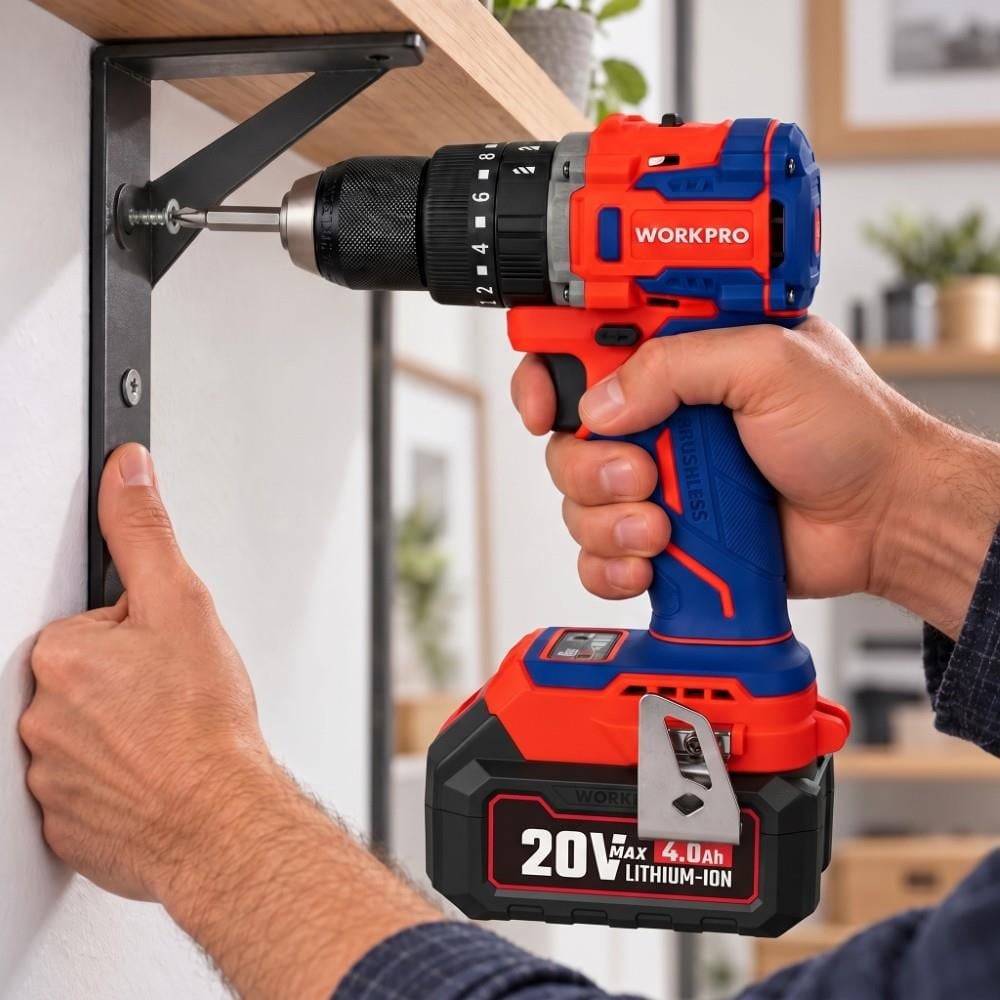 WORKPRO WP390020 20Volt 4.0Ah Li-ion 65Nm. Çift Akülü Kömürsüz Profesyonel Şarjlı Darbeli MatkapWorkproWP390020Matkaplar-LastikTR.com