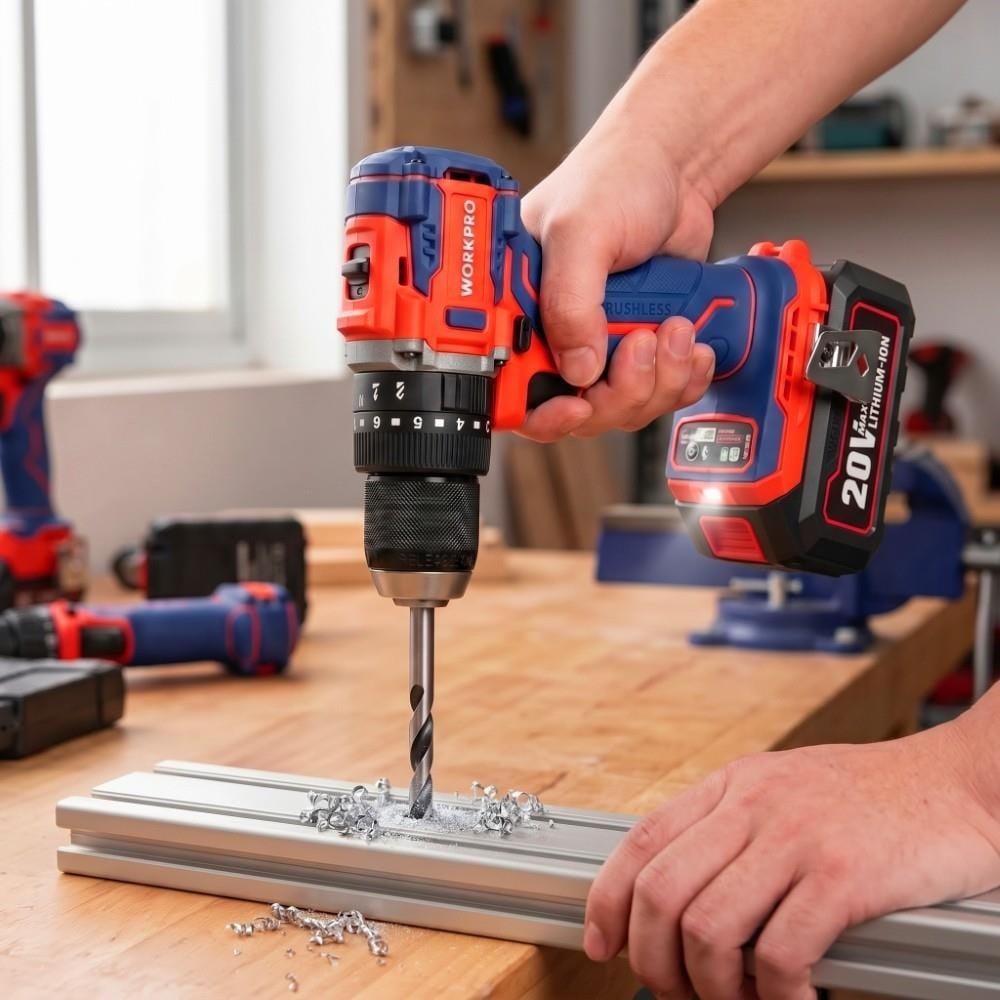 WORKPRO WP390020 20Volt 4.0Ah Li-ion 65Nm. Çift Akülü Kömürsüz Profesyonel Şarjlı Darbeli MatkapWorkproWP390020Matkaplar-LastikTR.com