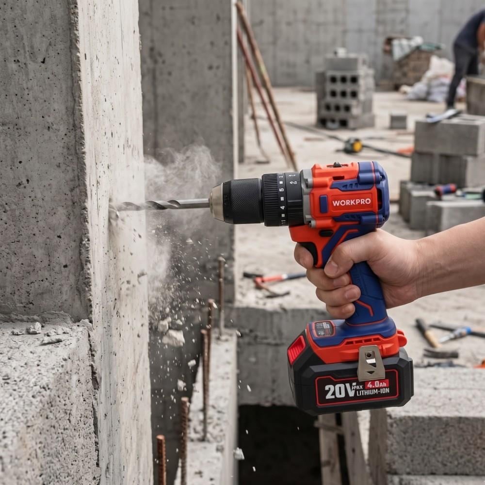 WORKPRO WP390020 20Volt 4.0Ah Li-ion 65Nm. Çift Akülü Kömürsüz Profesyonel Şarjlı Darbeli MatkapWorkproWP390020Matkaplar-LastikTR.com