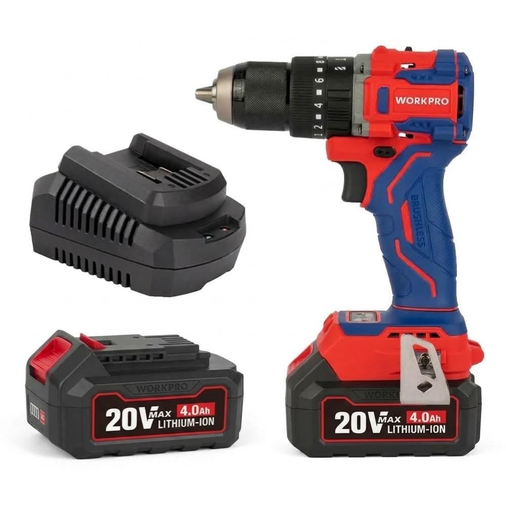 WORKPRO WP390020 20Volt 4.0Ah Li-ion 65Nm. Çift Akülü Kömürsüz Profesyonel Şarjlı Darbeli MatkapWorkproWP390020Matkaplar-LastikTR.com