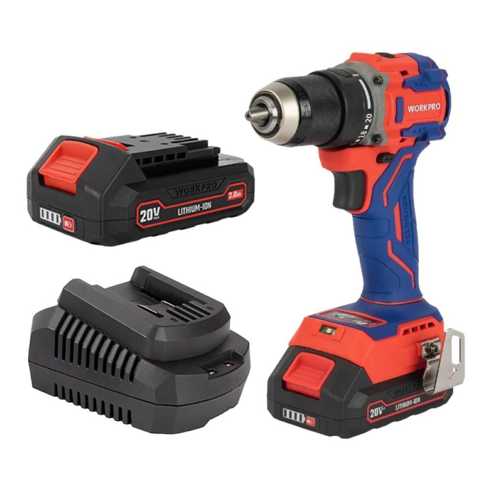 WORKPRO WP390022 20Volt 2.0Ah Li-ion 65Nm. Çift Akülü Kömürsüz Profesyonel Şarjlı MatkapWorkproWP390022Matkaplar-LastikTR.com
