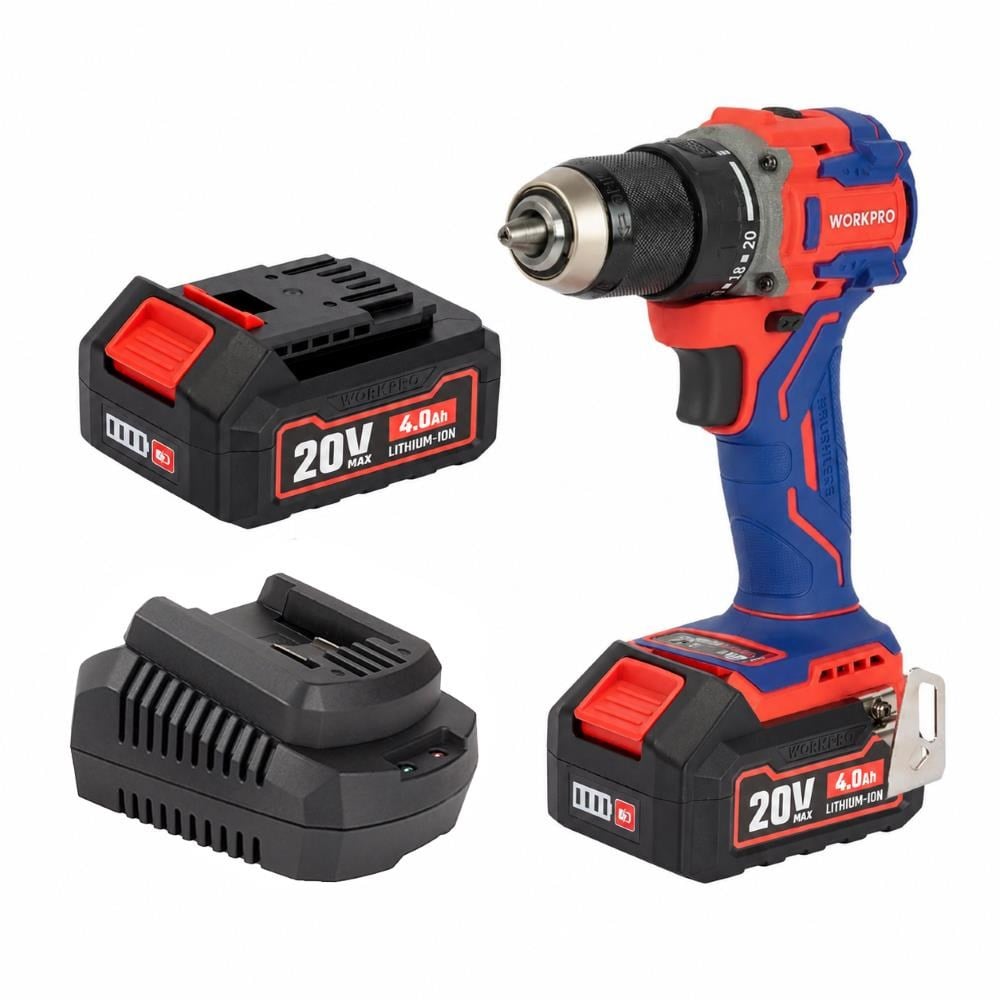 WORKPRO WP390023 20Volt 4.0Ah Li-ion 65Nm. Çift Akülü Kömürsüz Profesyonel Şarjlı MatkapWorkproWP390023Matkaplar-LastikTR.com