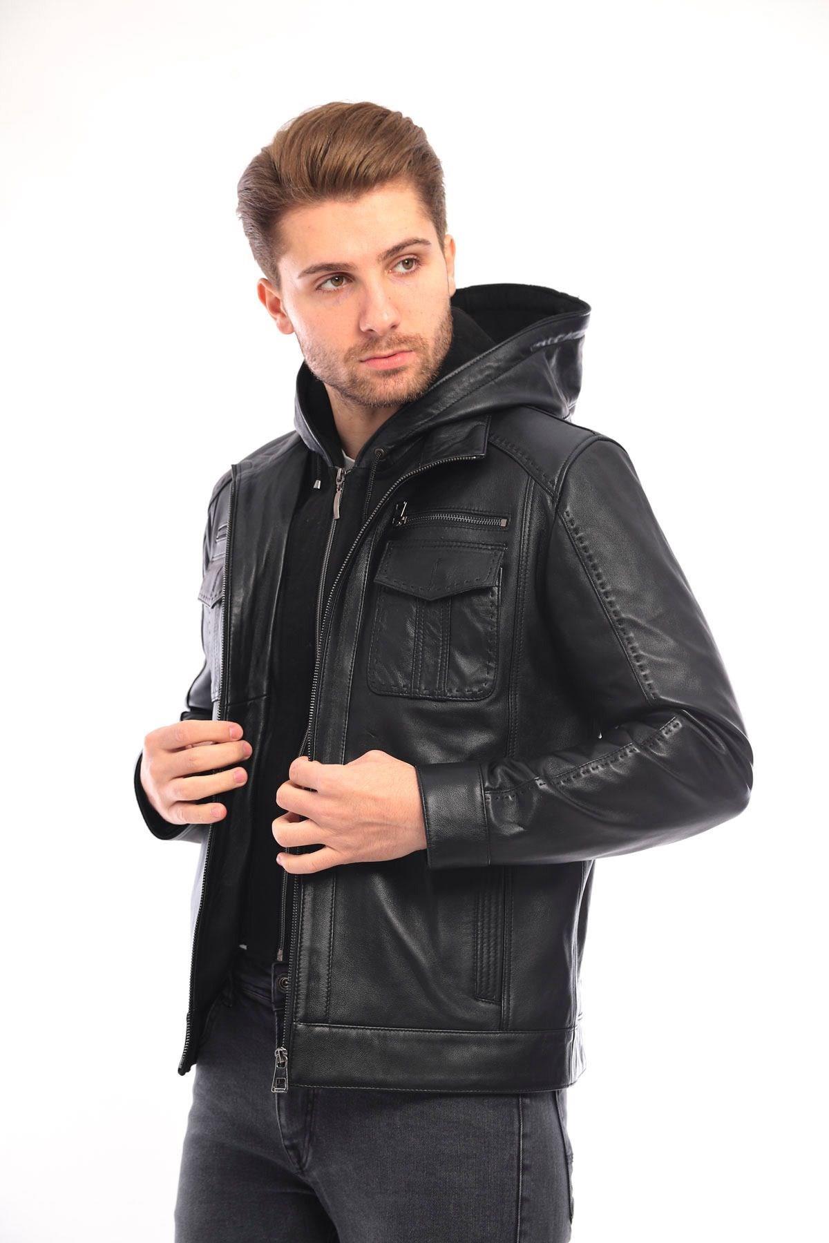  Erkek Deri Mont Kapüşonlu-EM020344