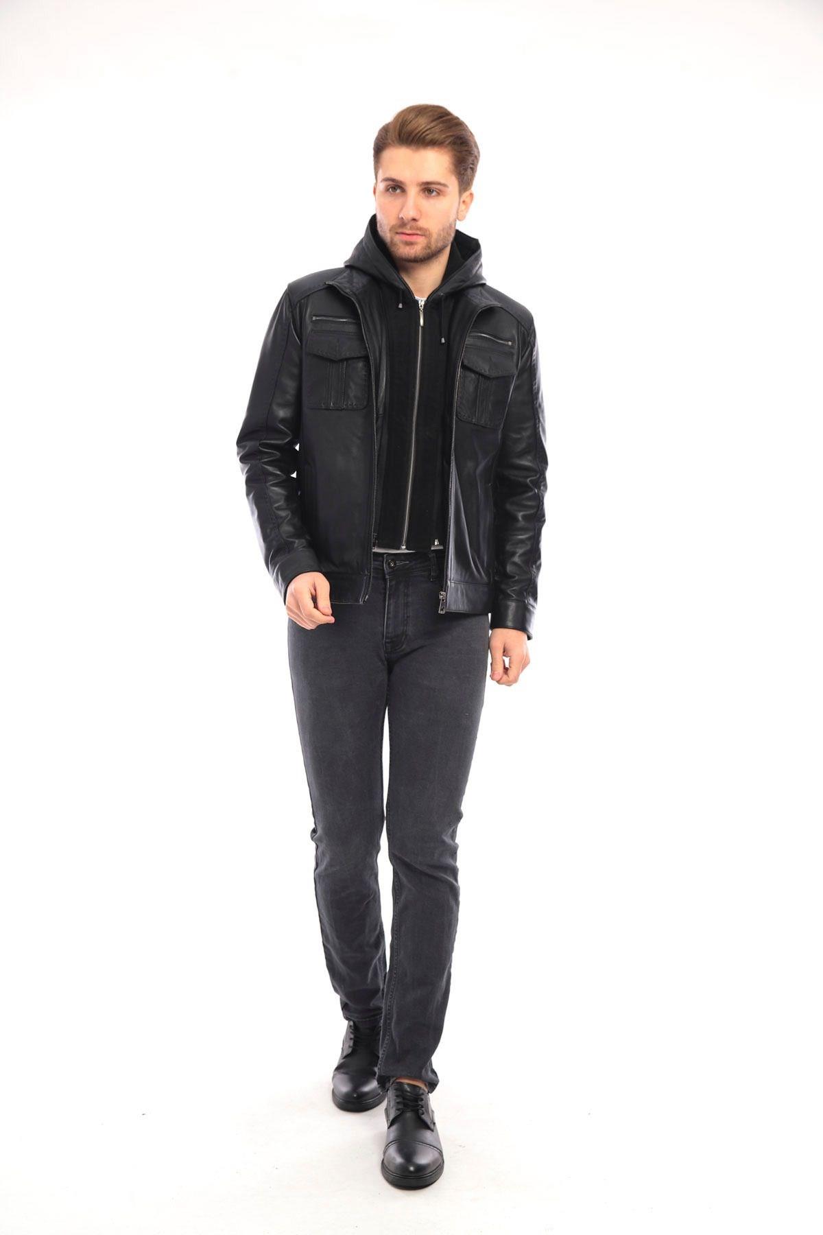 Erkek Deri Mont Kapüşonlu-EM020344