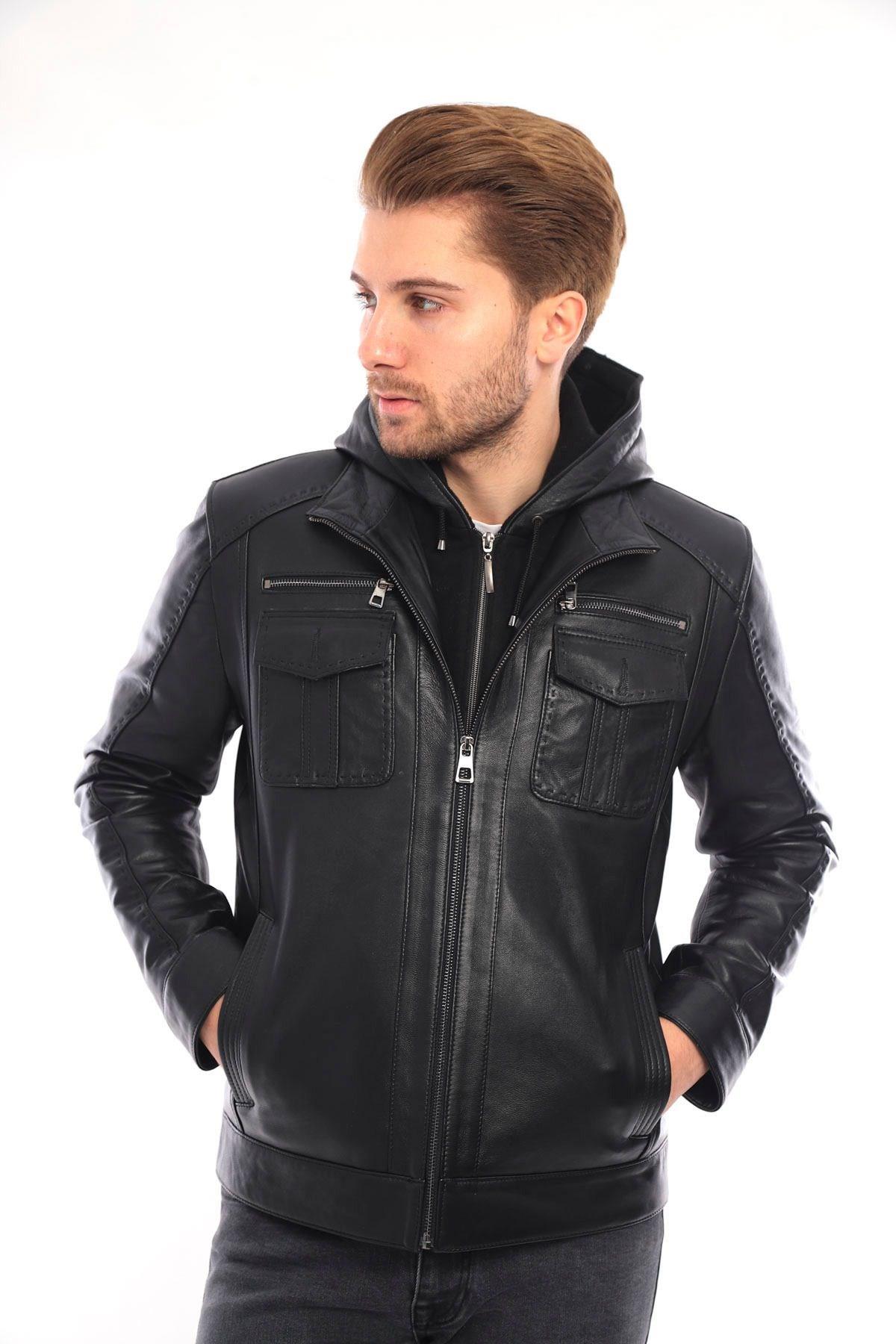  Erkek Deri Mont Kapüşonlu-EM020344