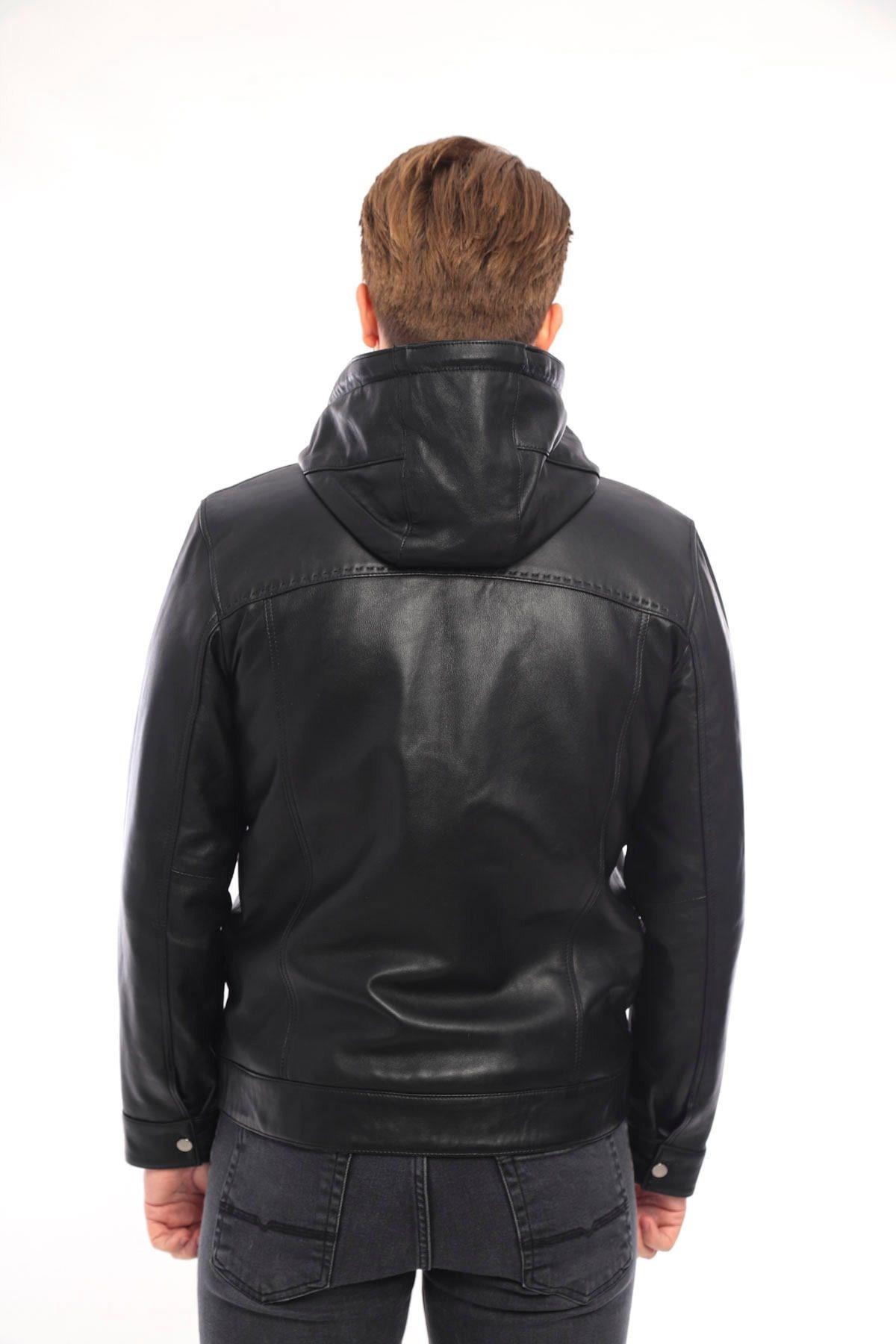  Erkek Deri Mont Kapüşonlu-EM020344