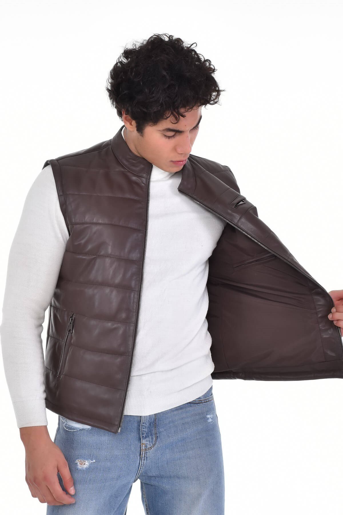 Barella Kahve Erkek %100 Orijinal Deri Yelek