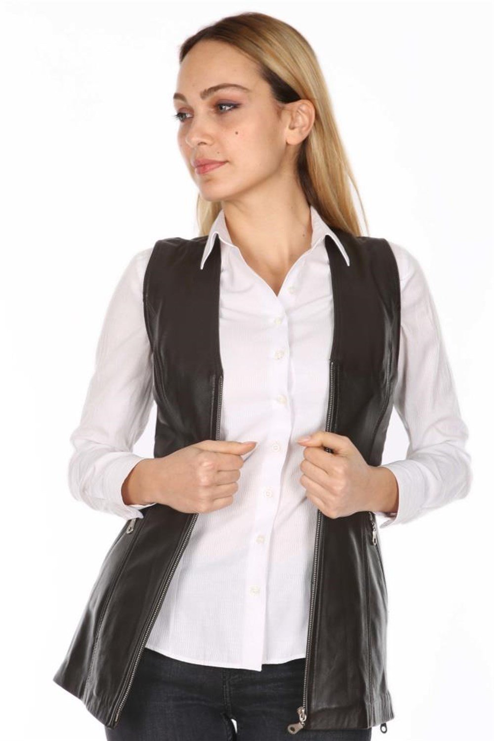 BAYAN LACİVERT KEMERLİ DERİ MONT