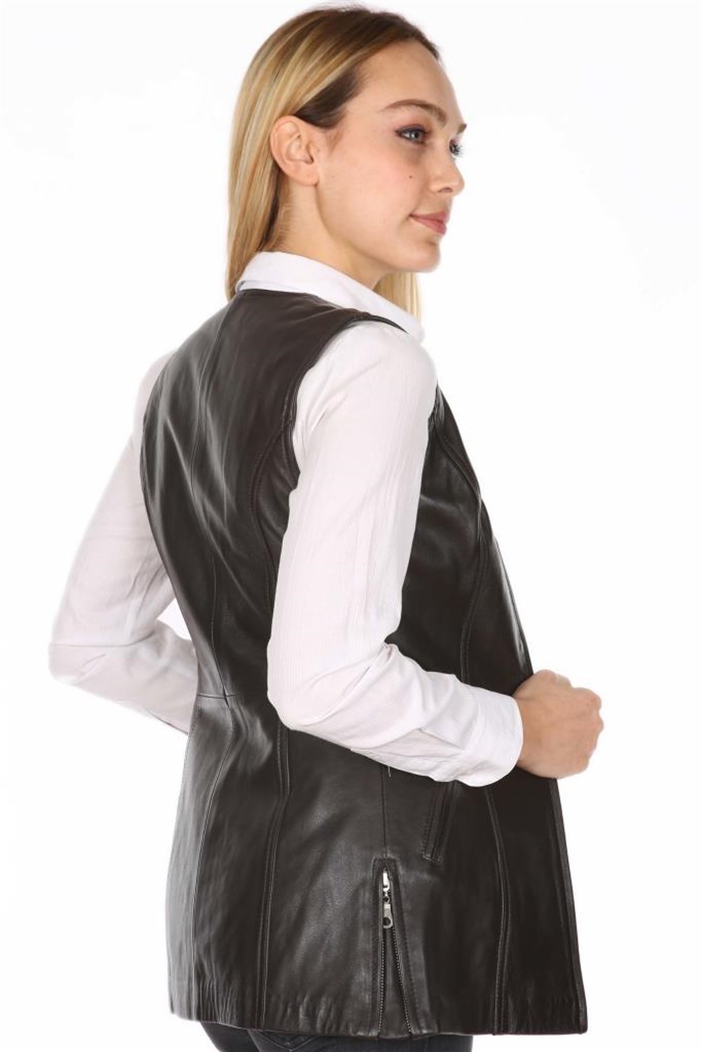 BAYAN LACİVERT KEMERLİ DERİ MONT