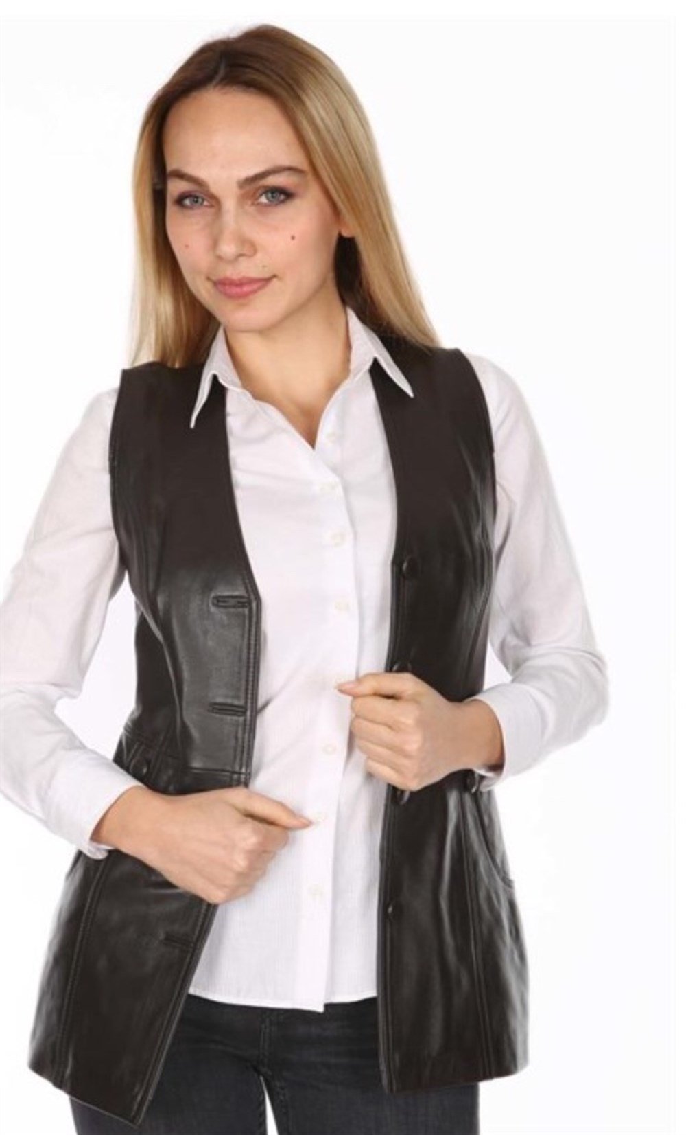 BAYAN UZUN DERİ YELEK