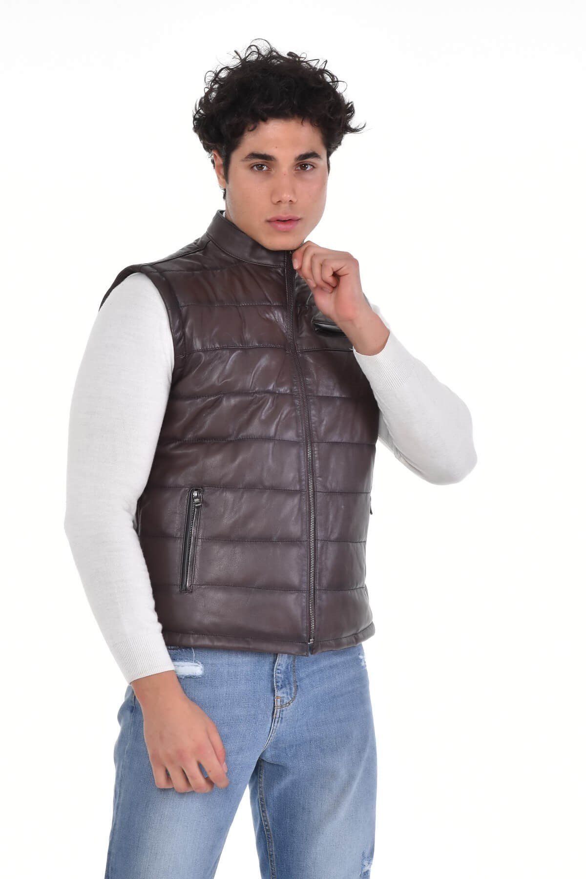 Chris Kahve Erkek %100 Orijinal Deri Yelek