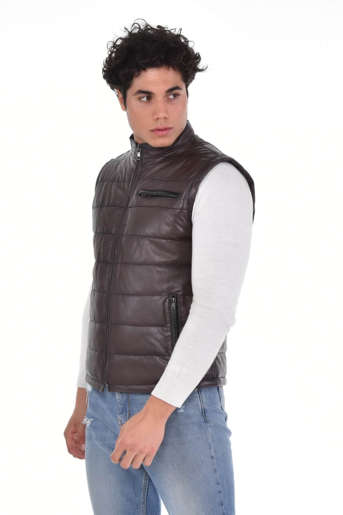 Chris Kahve Erkek %100 Orijinal Deri Yelek