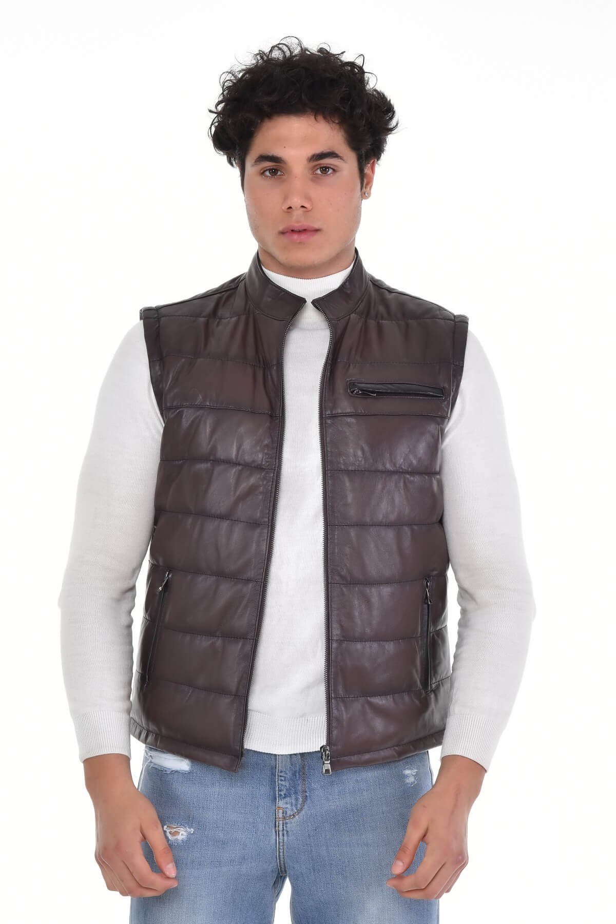 Chris Kahve Erkek %100 Orijinal Deri Yelek