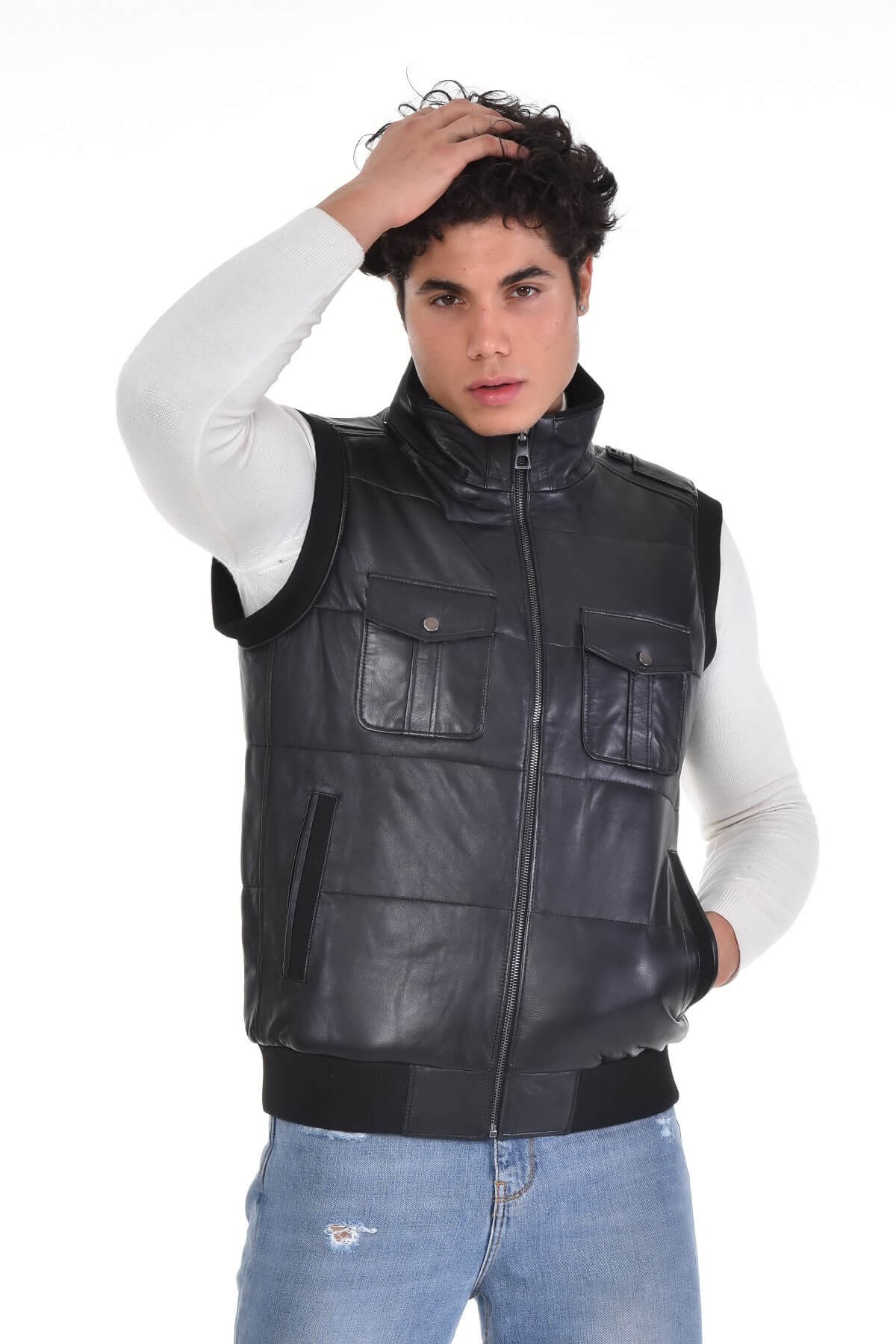 Daniel Siyah Erkek %100 Orijinal Deri Yelek