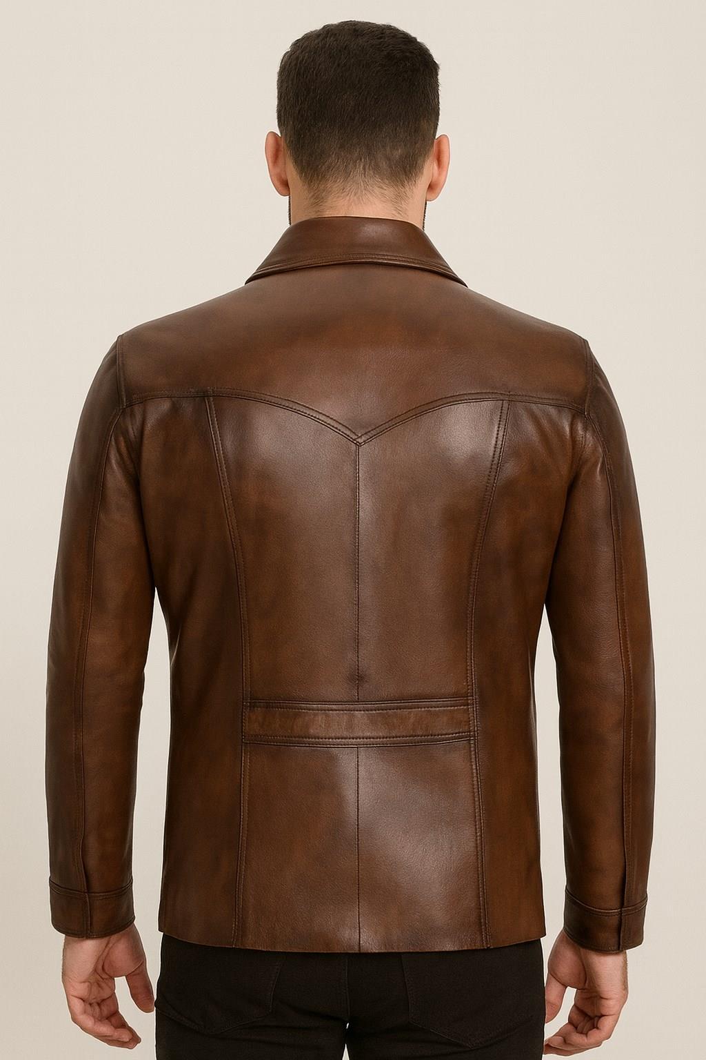 Deri Kahverengi Erkek Deri Mont Cepli Klasik Deri Ceket