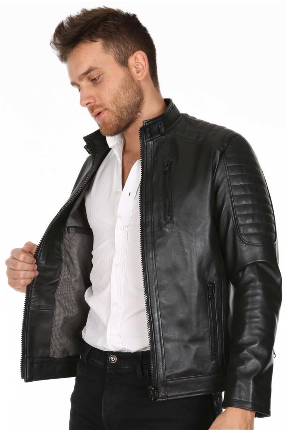 ERKEK CASUAL HAKİM YAKA DERİ MONT
