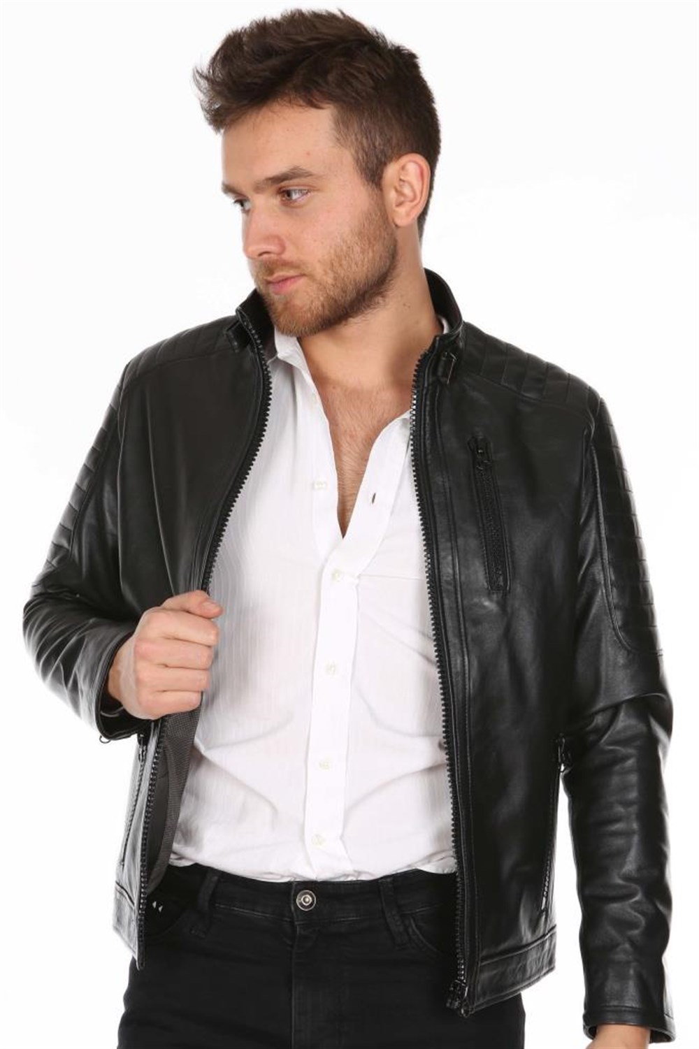 ERKEK CASUAL HAKİM YAKA DERİ MONT