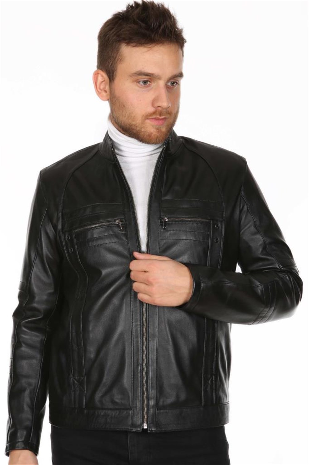ERKEK CASUAL SİYAH DERİ MONT