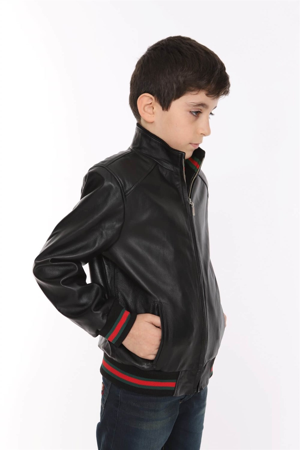 Erkek Çocuk Deri Mont Bleu