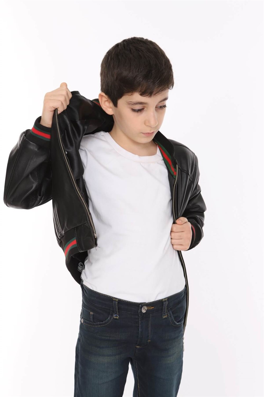 Erkek Çocuk Deri Mont Bleu