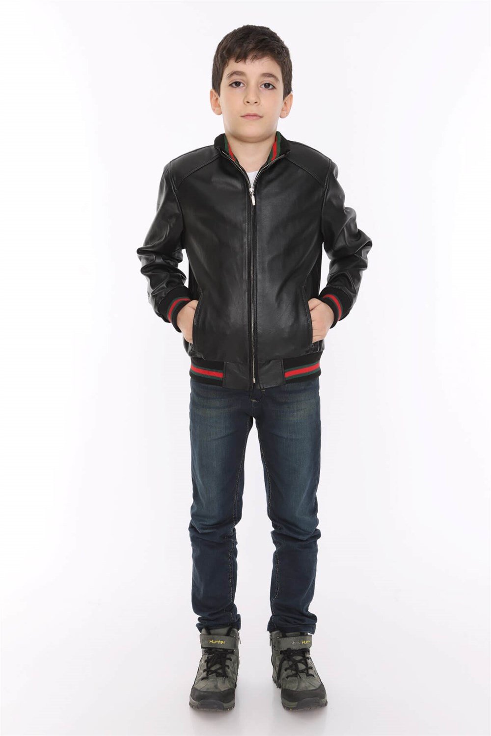 Erkek Çocuk Deri Mont Bleu