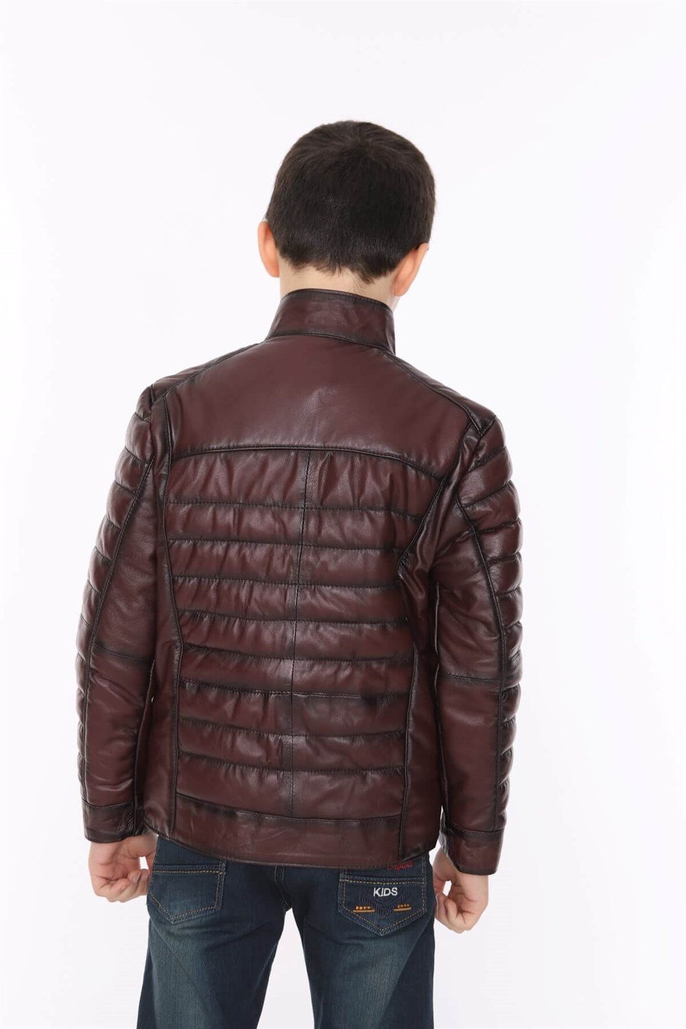 Erkek Çocuk Deri Mont Bordo Griss
