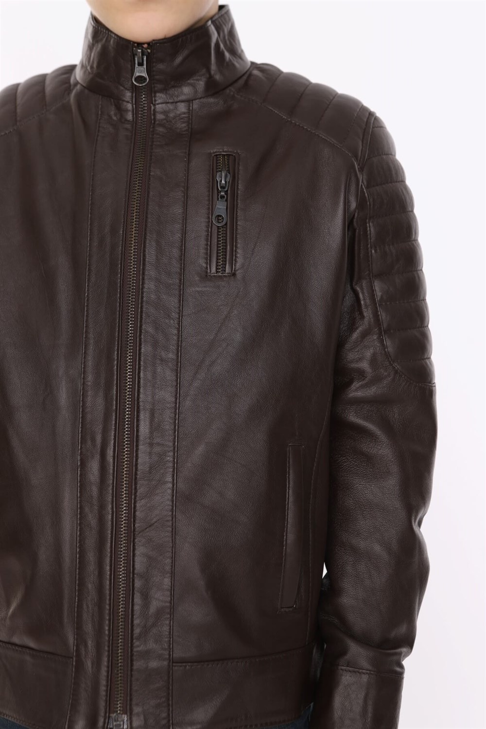 Erkek Çocuk Deri Mont Kahverengi Blason