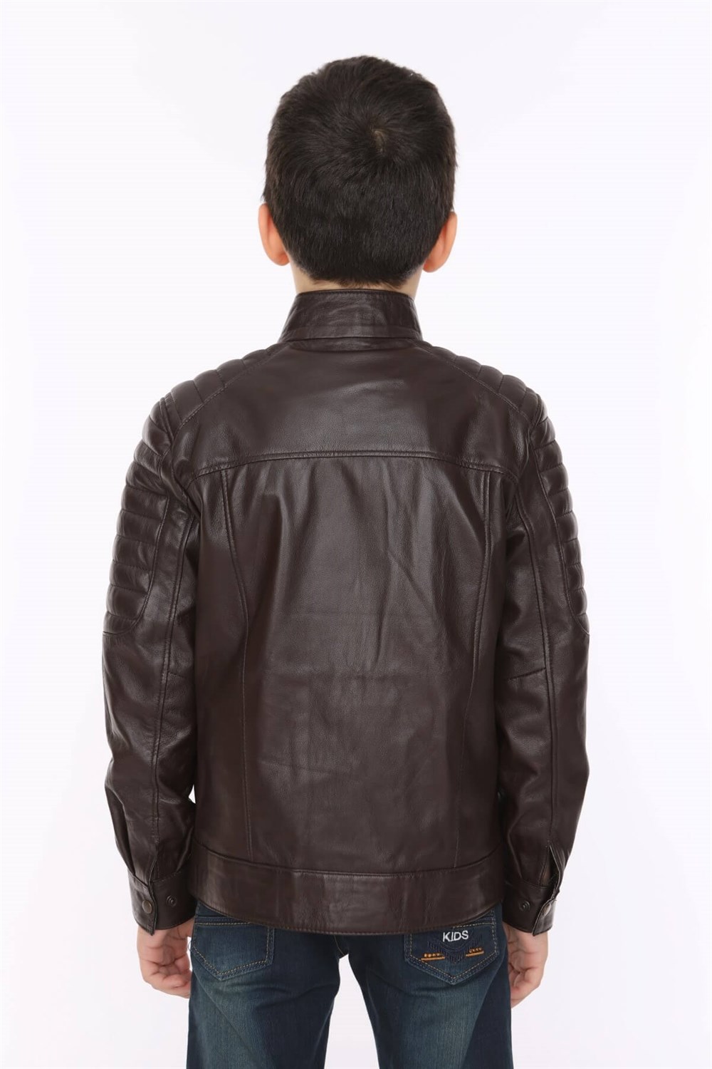 Erkek Çocuk Deri Mont Kahverengi Blason