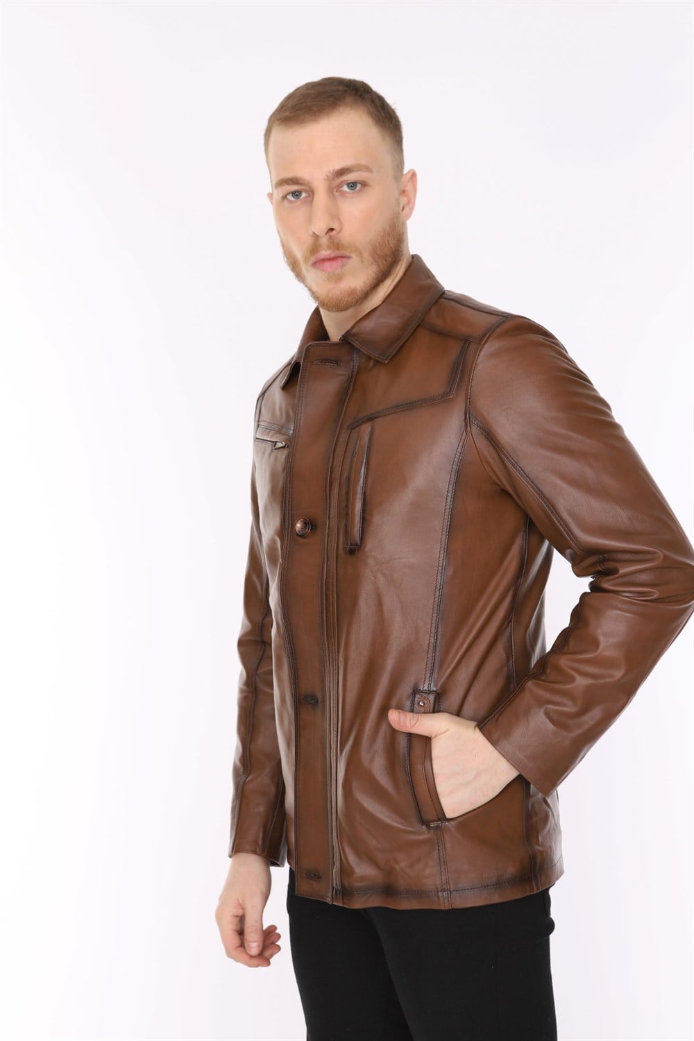 Erkek Deri Ceket Kahverengi Blouse