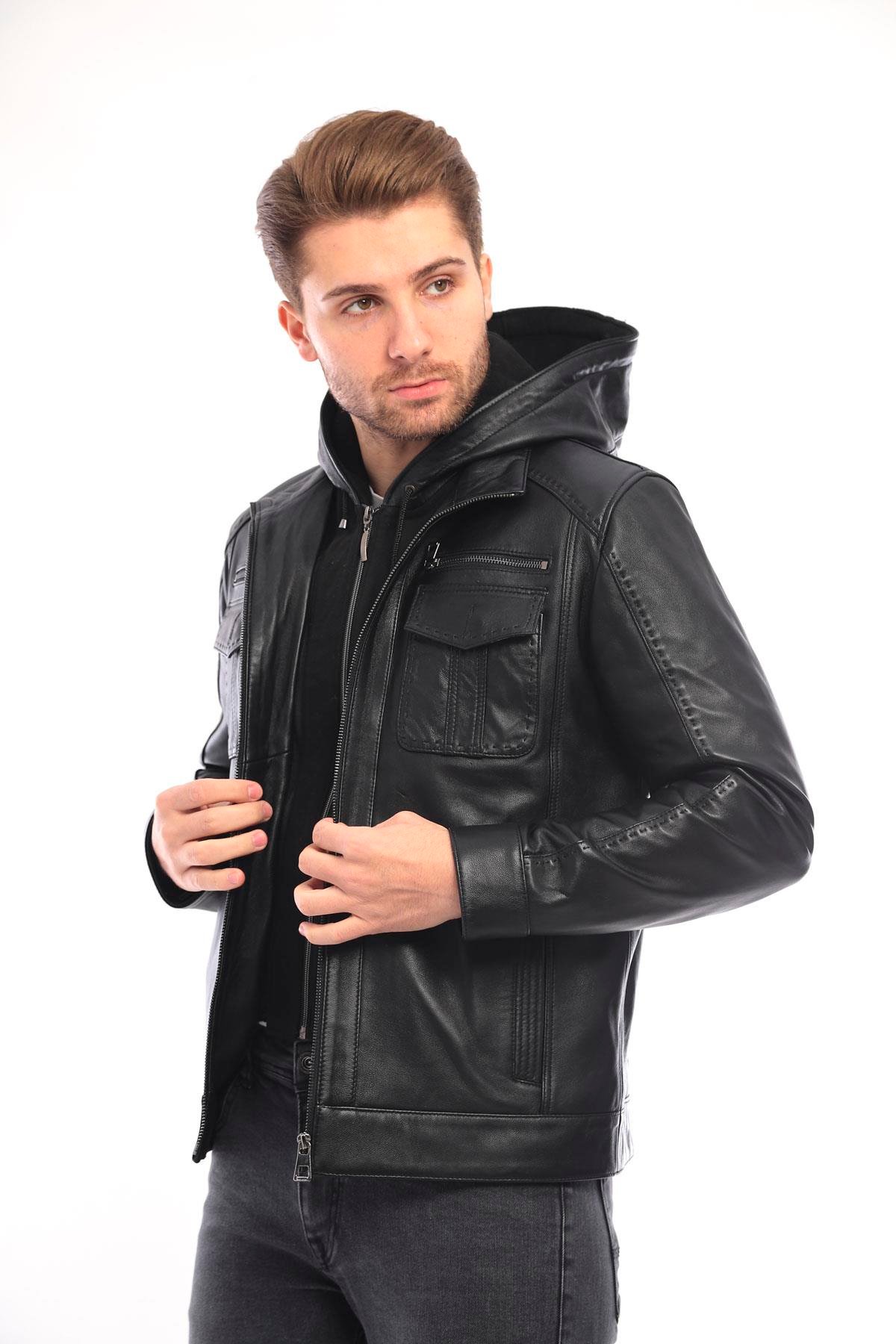 Erkek Deri Ceket Kapüşonlu - EM02032