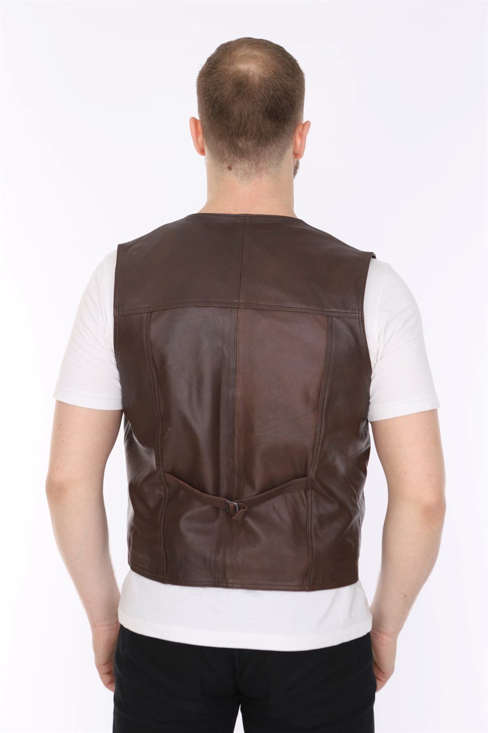 Erkek Deri Yelek Casual Kahverengi Classic