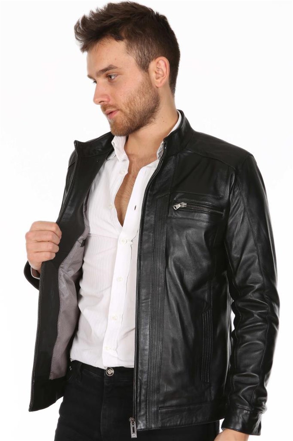 ERKEK DÜZ MODEL CASUAL DERİ MONT
