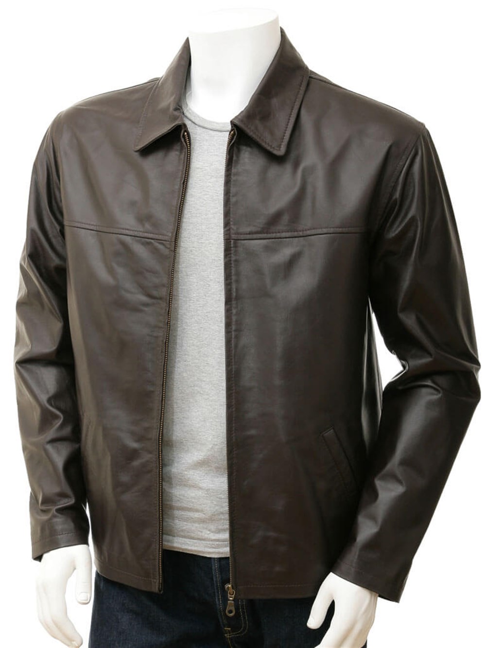 Erkek Kahverengi Deri Ceket: Harrington