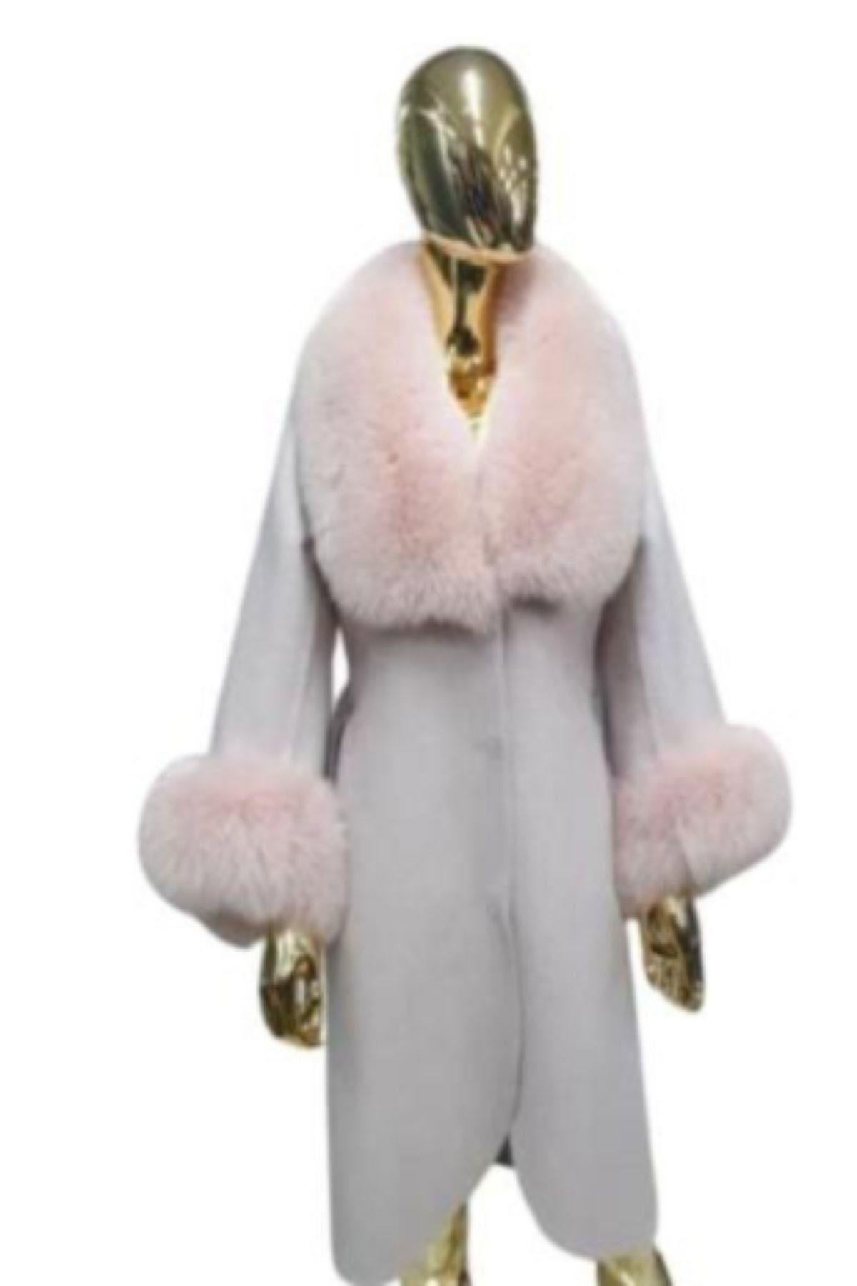 Hakiki Deri Açık Pembe Kadın Kürk Ceket Mont %100 Orijinal Deri