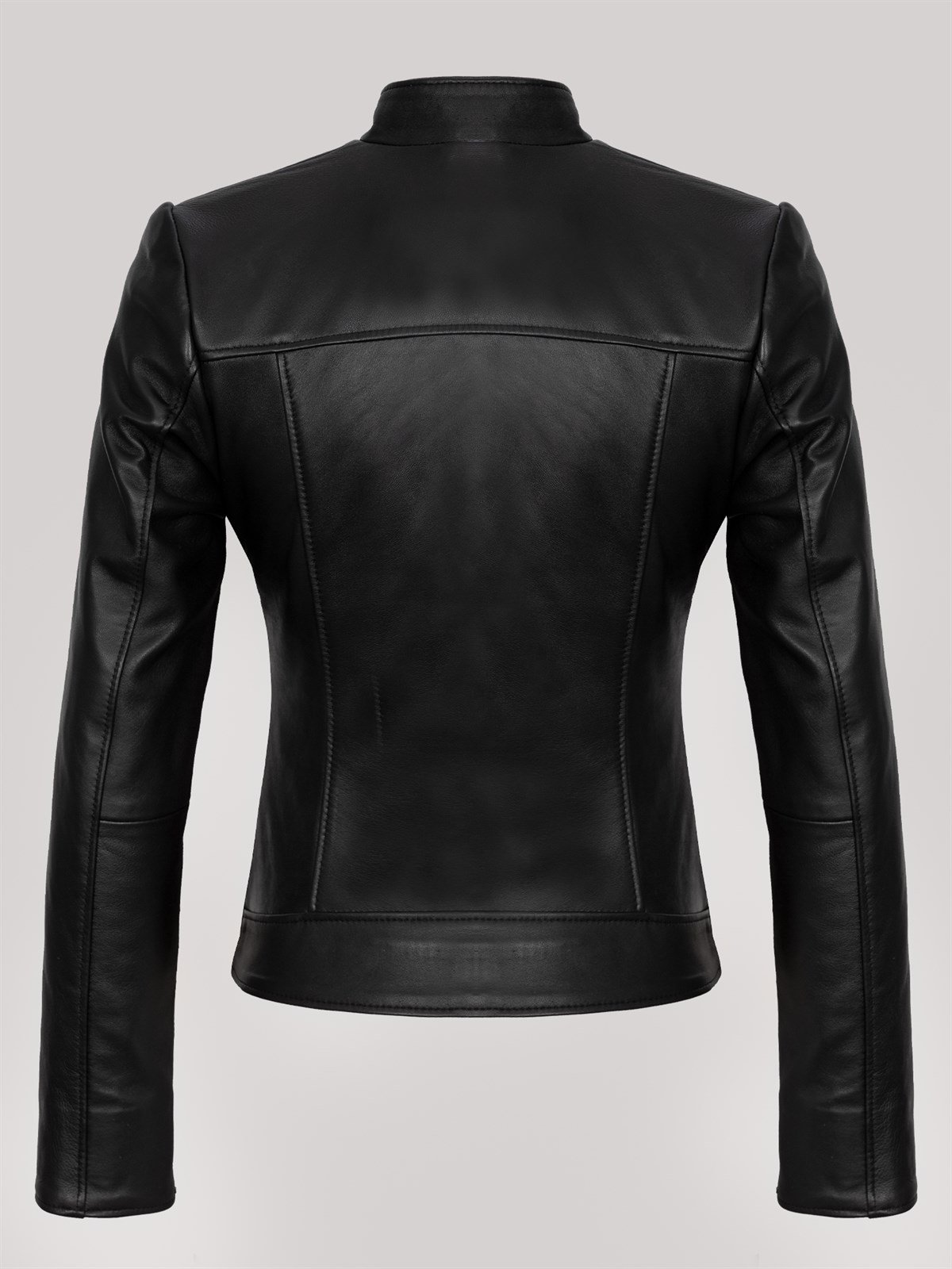 Hakiki Deri Siyah Omuz İşlemeli Yandan Fermuarlı Kadın Deri Ceket