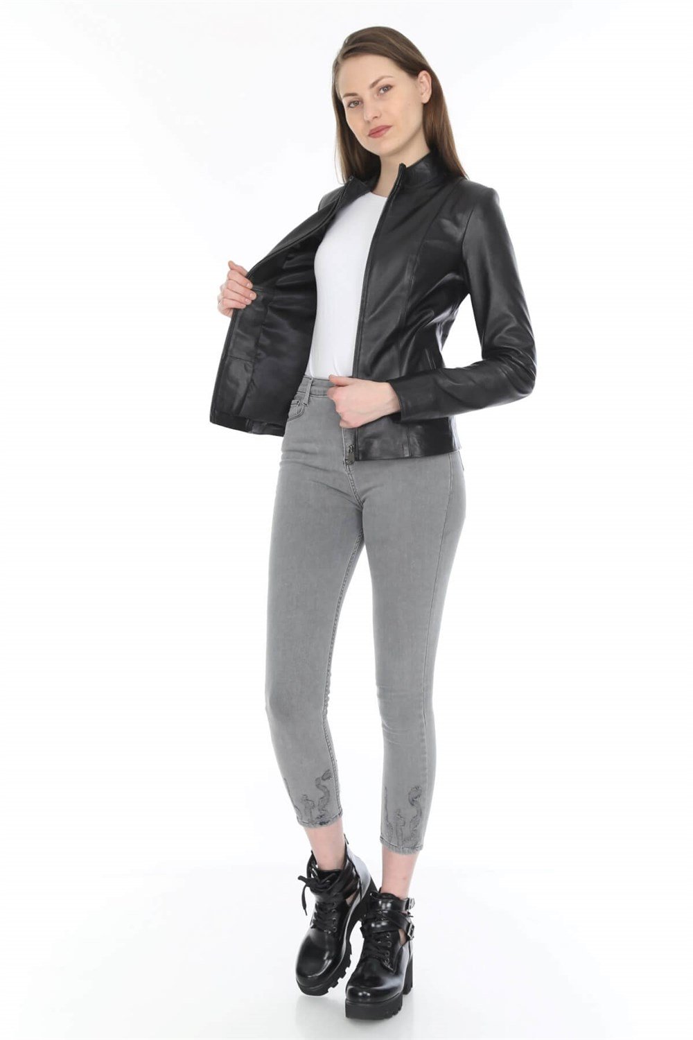 Kadın Deri Mont Siyah Arellano