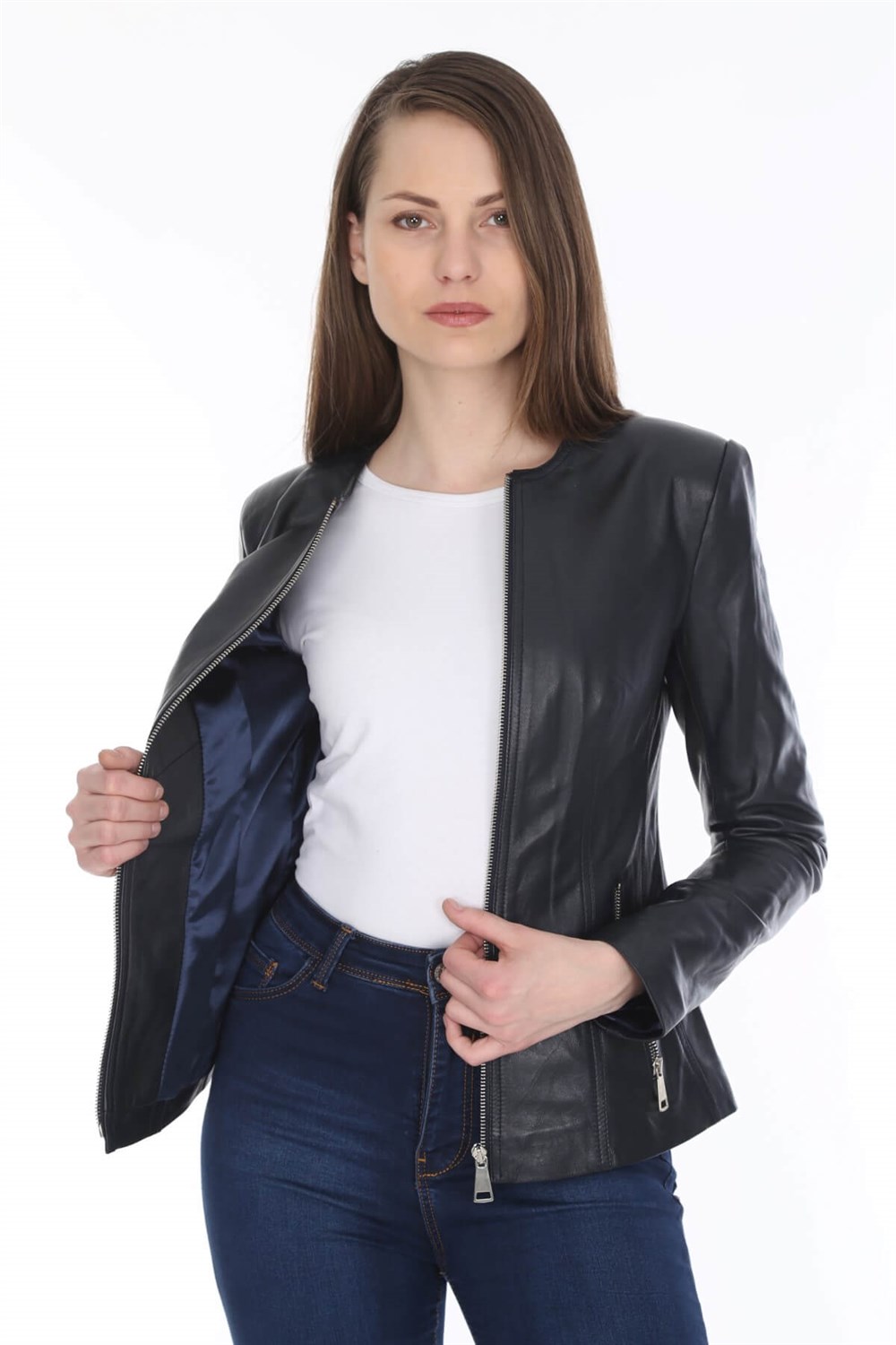 Kadın Deri Mont Siyah Jackarta