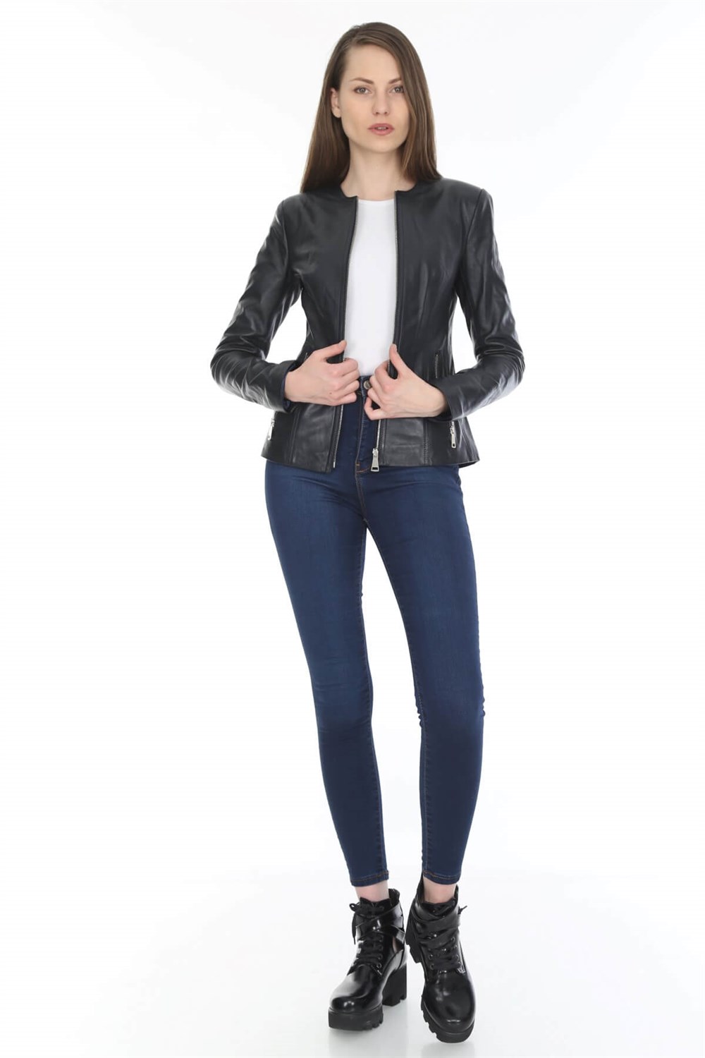 Kadın Deri Mont Siyah Jackarta