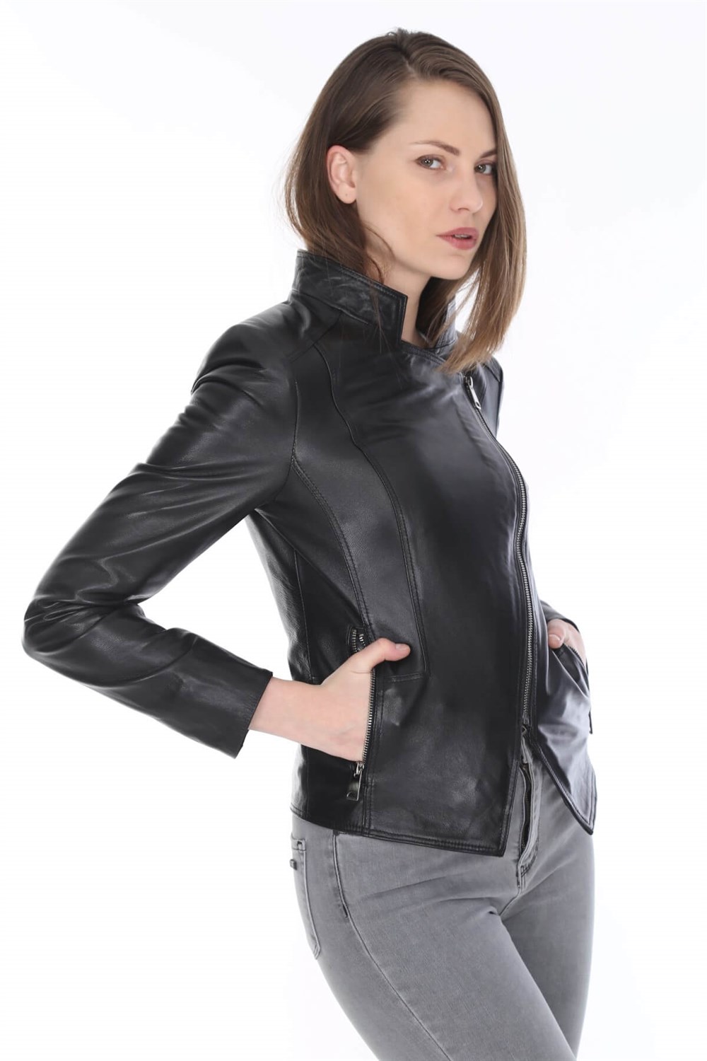 Kadın Deri Mont Siyah Leeds