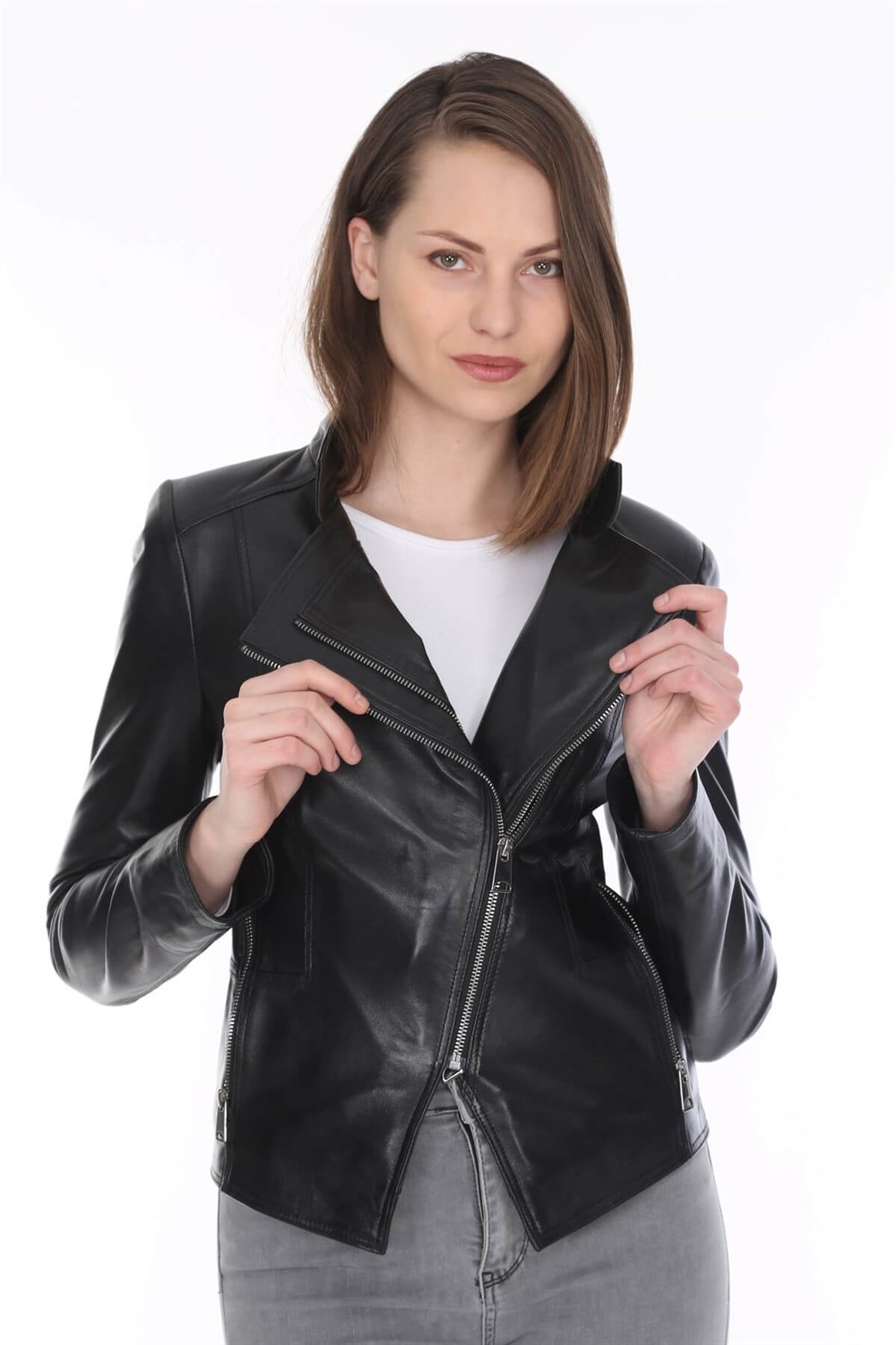 Kadın Deri Mont Siyah Leeds