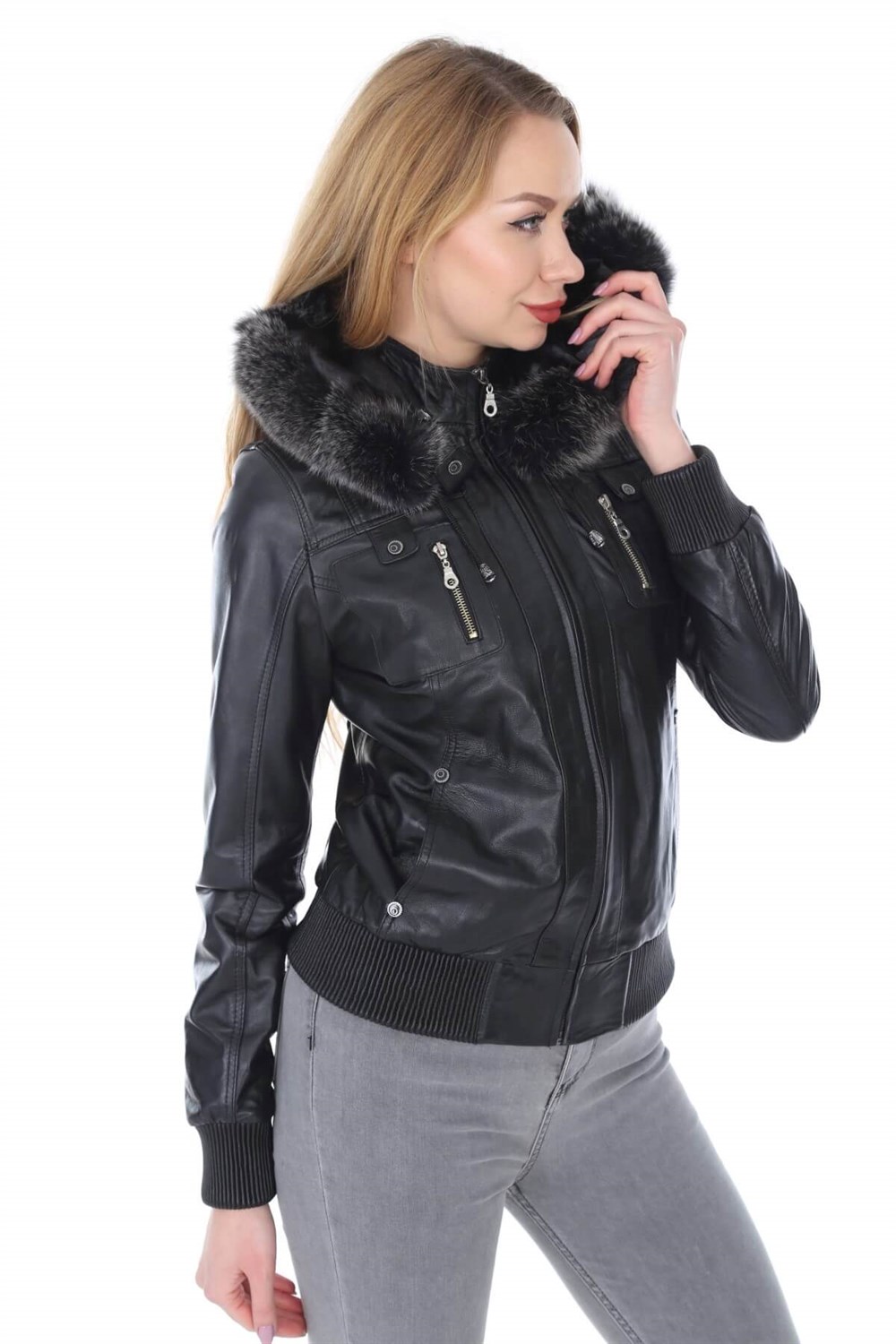 Kadın Deri Mont Siyah Wagrem