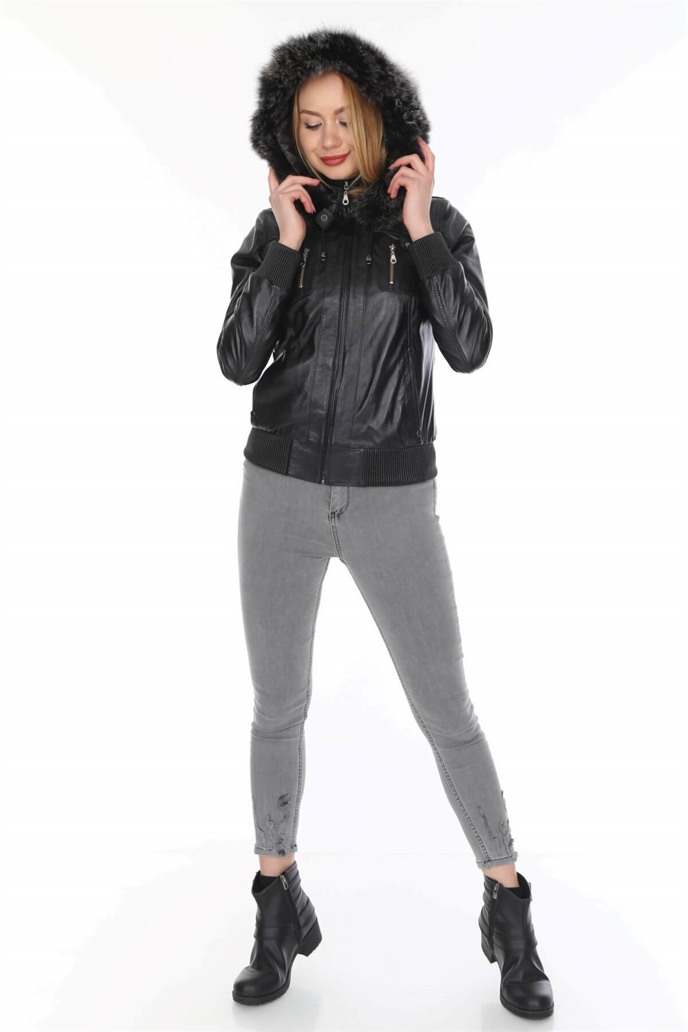 Kadın Deri Mont Siyah Wagrem