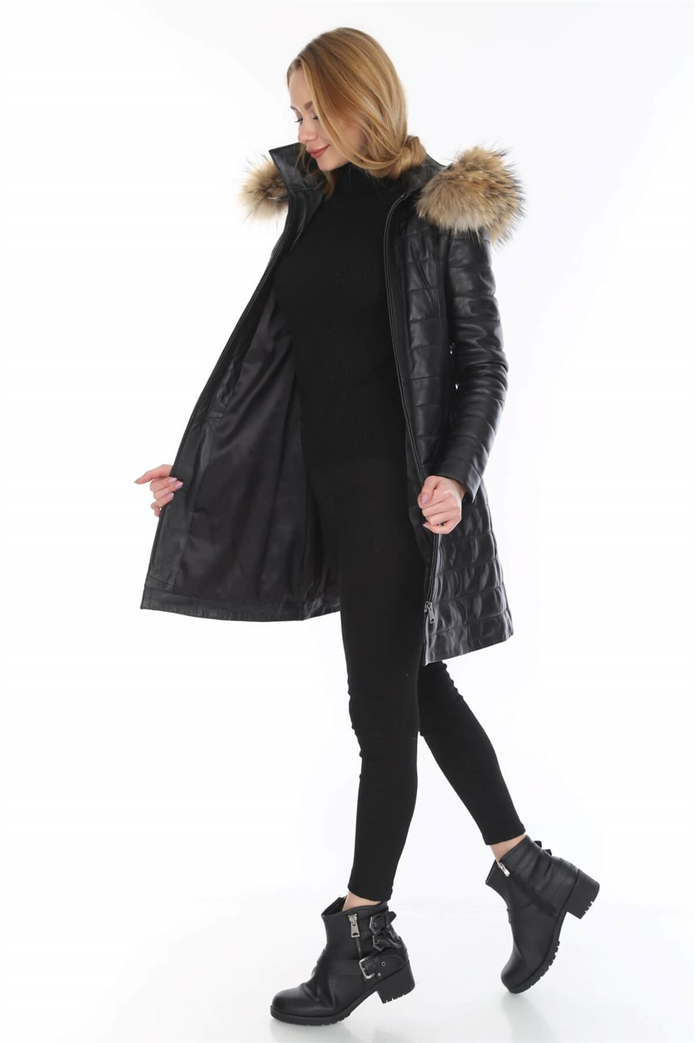 Kadın Deri Mont Tilkili Spier